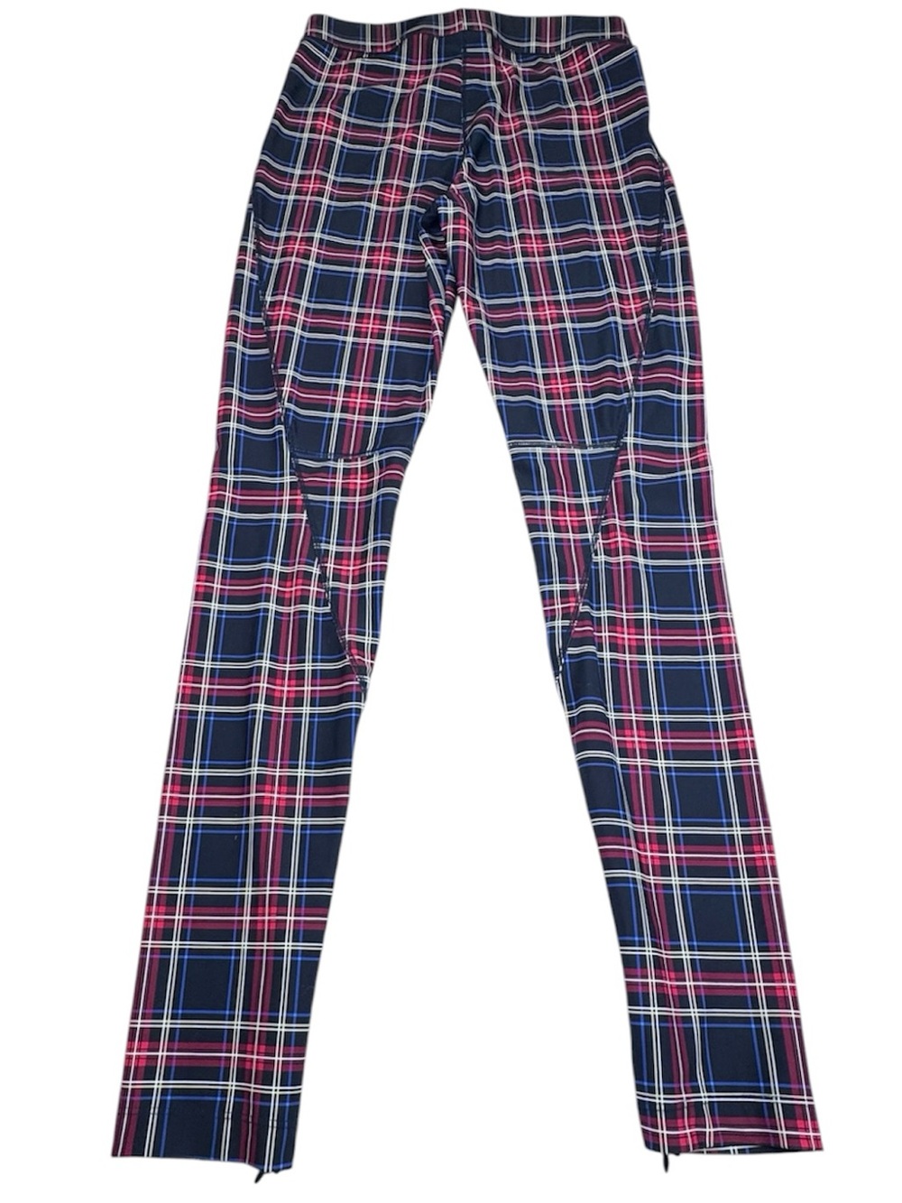 GANNI Plaid Leggings Women's Size 34 US 4 Navy Blue Red White Stretch Skinny